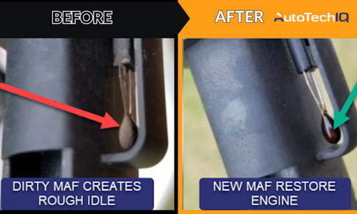 Mass Air Flow (maf) Sensor Before and After Cleaning. the Left Shows a Dirty Maf That Can Lead to a Rough Engine Idle, While the Right Depicts a Clean Maf, Contributing to Better Engine Performance