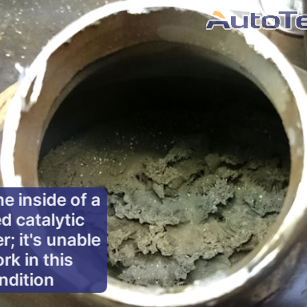 Inside view of a clogged catalytic converter that won't be able to work until it's either cleaned or replaced