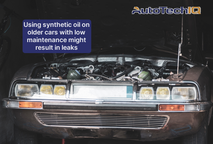 Using synthetic oil in older engines with high mileage that were using conventional oil before might be a bad idea and cause leaks or other problems