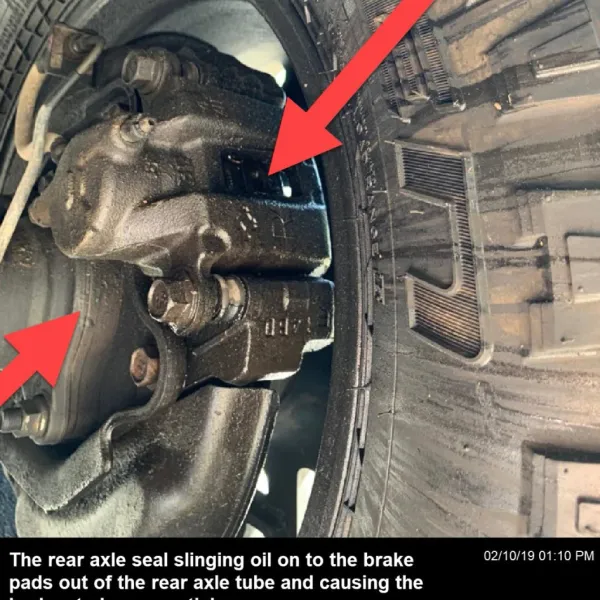 Leaking axle seal causing the brake pads to become sticky and wear out